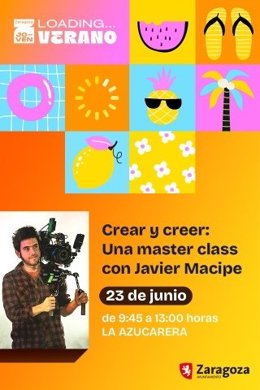 Cartel de la master class que imparte el director Javier Macipe.