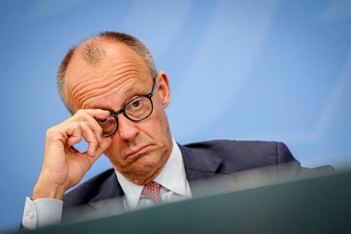 18 June 2025, Berlin: German Chancellor Friedrich Merz speaks during a press conference at the Federal Chancellery following the Minister Presidents' Conference. Photo: Kay Nietfeld/dpa