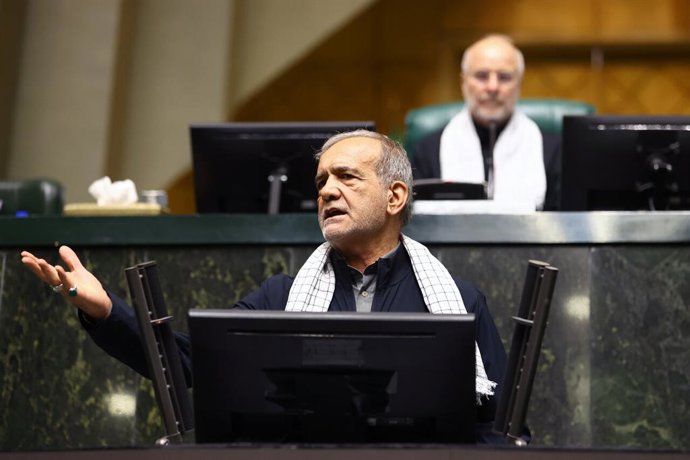 June 16, 2025, Tehran, Iran: Iran's President, MASOUD PEZESHKIAN, attends the parliamentary review of the proposed economy minister in Tehran.