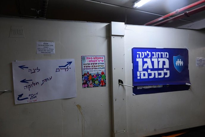June 22, 2025, Tel Aviv, Israel: Many parking garages across Tel Aviv have been prepared by volunteers to serve as shelters against Iranian missile attacks. They are mainly used by residentsâ€”mostly elderlyâ€”whose apartment buildings lack reinforced roo