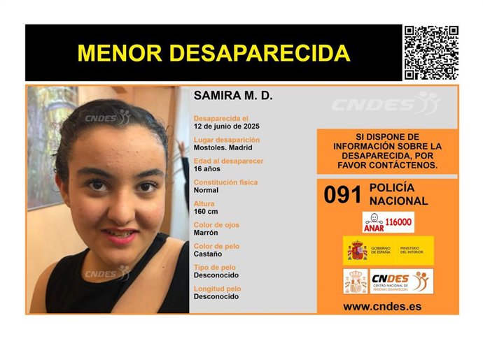 Imagen de la adolescente desaparecida en Móstoles