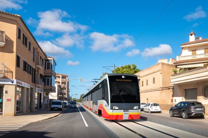 Simulación de la llegada del tren a la ronda de Migjorn de Llucmajor.