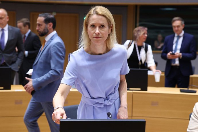 HANDOUT - 22 June 2025, Belgium, Brussels: High Representative of the EU for Foreign Affairs and Security Policy Kaja Kallas attends the EU Foreign Affairs Council. Photo: Alexandros MICHAILIDIS/European Council/dpa - ATTENTION: editorial use only and onl