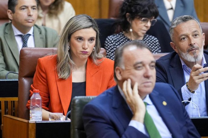 Archivo - La portavoz parlamentaria del PSOE-A, María Márquez, durante la sesión de control en el pleno del Parlamento andaluz. A 10 de abril de 2025, en Sevilla (Andalucía, España). (Foto de archivo). 