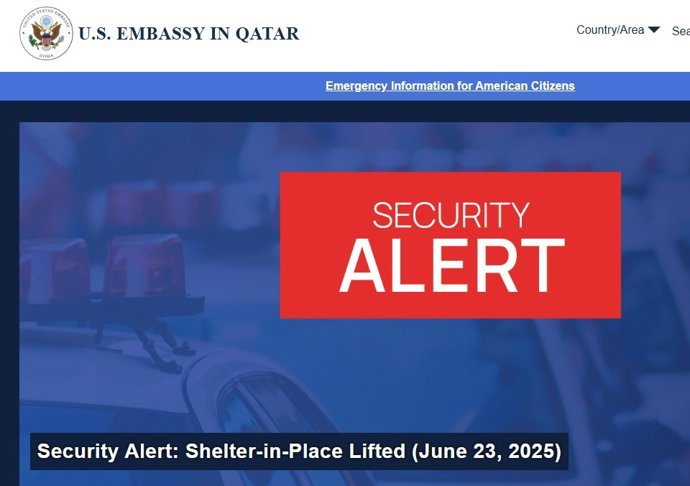Aviso en la página web de la Embajada de Estados Unidos en Qatar