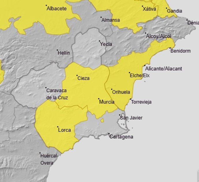 La Aemet amplía su aviso amarillo por altas temperaturas para este martes a Vega del Segura y Valle del Guadalentín