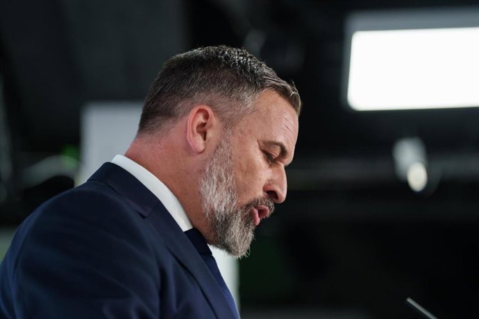El presidente de Vox, Santiago Abascal, durante una rueda de prensa
