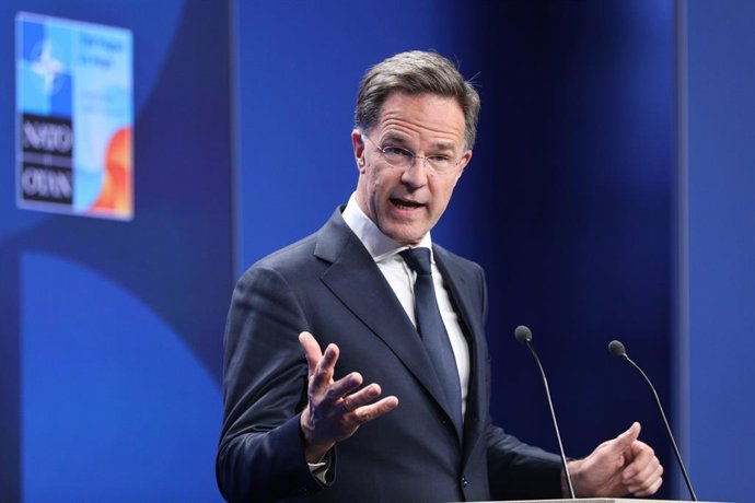 O secretário-geral da OTAN, Mark Rutte, durante a cúpula em Haia.