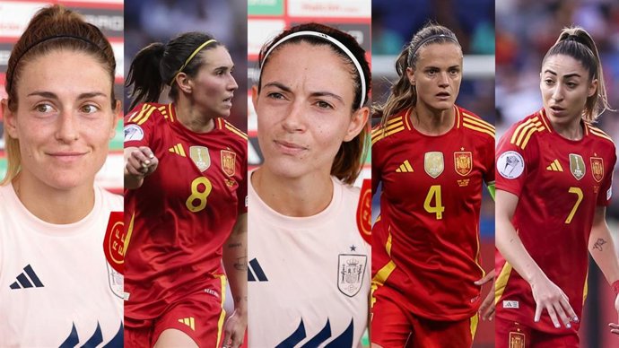 Las capitanas de la selección, de izquierda a derecha, Alexia Putellas, Mariona Caldentey, Aitana Bonmatí, Irene Paredes y Olga Carmona.