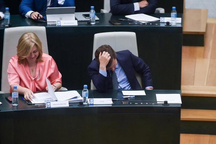 La vicealcaldesa de Madrid, Inmaculada Sanz y el alcalde de Madrid, José Luis Martínez-Almeida, durante un pleno del Ayuntamiento de Madrid, en el Palacio de Cibeles 