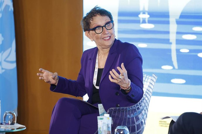Archivo - La secretaria general de ONU Comercio y Desarrollo (UNCTAD), Rebeca Grynspan, durante la apertura del Día Marítimo Mundial, a 21 de octubre de 2024, en Barcelona, Cataluña (España). Puente ha viajado a Barcelona para participar en la ceremonia d