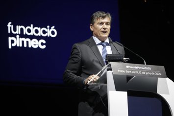 El presidente de Pimec, Antoni Cañete, interviene durante los 38º Premis Pimec en Barcelona, en el Palau Sant Jordi, a 12 de junio de 2025, en Barcelona, Cataluña (España). Los 38 Premis Pimec reconocen y premian las mejores iniciativas empresariales desa