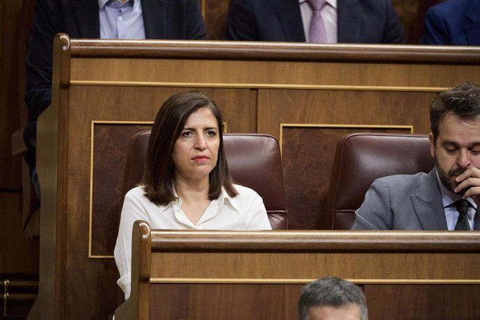 La portavoz del PSOE, Esther Peña, en su escaño el hemiciclo