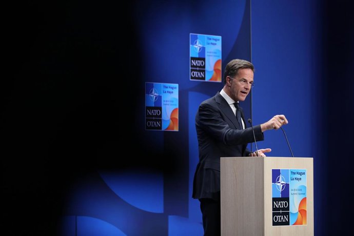 HAIA, 24 de junho de 2025 -- O secretário-geral da Organização do Tratado do Atlântico Norte (OTAN), Mark Rutte, reúne-se com a imprensa antes da Cúpula da OTAN em Haia, Holanda, em 23 de junho de 2025. A cúpula da OTAN está programada para ser realizada 