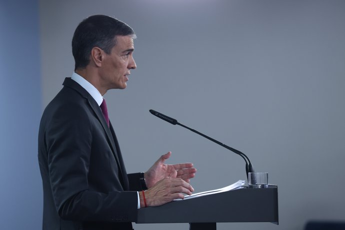 El presidente del Gobierno, Pedro Sánchez, durante una declaración institucional, en el Palacio de la Moncloa, a 22 de junio de 2025, en Madrid (España).