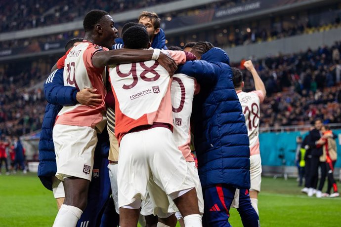 Archivo - Lyon squad celebrating after scoring their third goal during the UEFA Europa League, Round of 16, 1st leg football match between FCSB and Olympique Lyonnais (Lyon) on 6 March 2025 at National Arena in Bucharest, Romania - Photo Mihnea Tatu / Lig