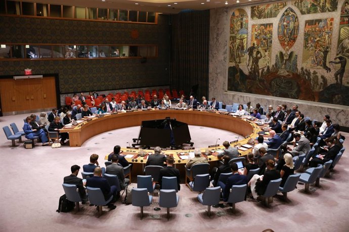 NAÇÕES UNIDAS, 24 de junho de 2025 -- O Conselho de Segurança da ONU realiza uma reunião sobre não-proliferação na sede da ONU em Nova York, em 24 de junho de 2025. Na terça-feira, a subsecretária-geral da ONU para Assuntos Políticos, Rosemary DiCarlo, pe