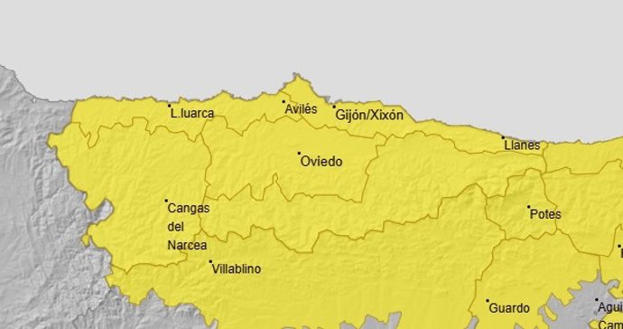Aviso amarillo en Asturias por lluvias y tormentas.