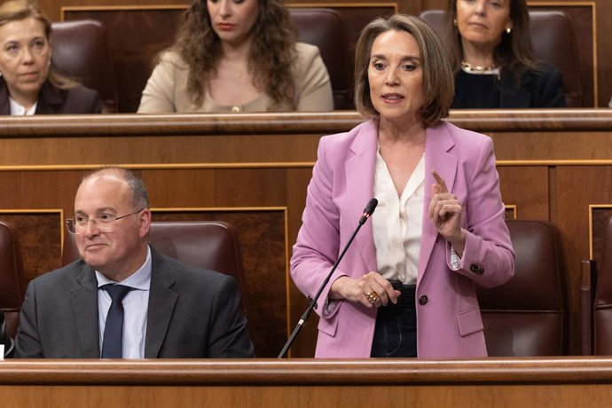 Archivo - Arquivo - O secretário-geral do PP, Cuca Gamarra, intervém durante uma sessão de controle do Governo, no Congresso dos Deputados, em 9 de abril de 2025, em Madri (Espanha). O governo enfrenta hoje uma ofensiva parlamentar no Congresso, tanto em 