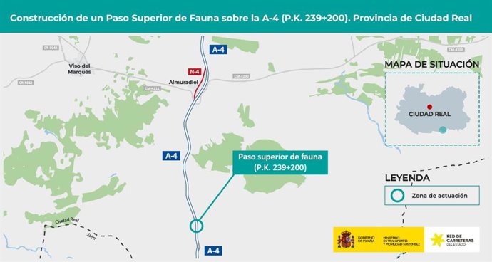 Transportes aprueba el proyecto para construir un paso superior para fauna en la A-4, en Almuradiel.