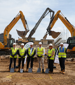 Representatives from Basildon Council, Starlight Investments and Orwell Real Estate at June 2025 groundbreaking event.