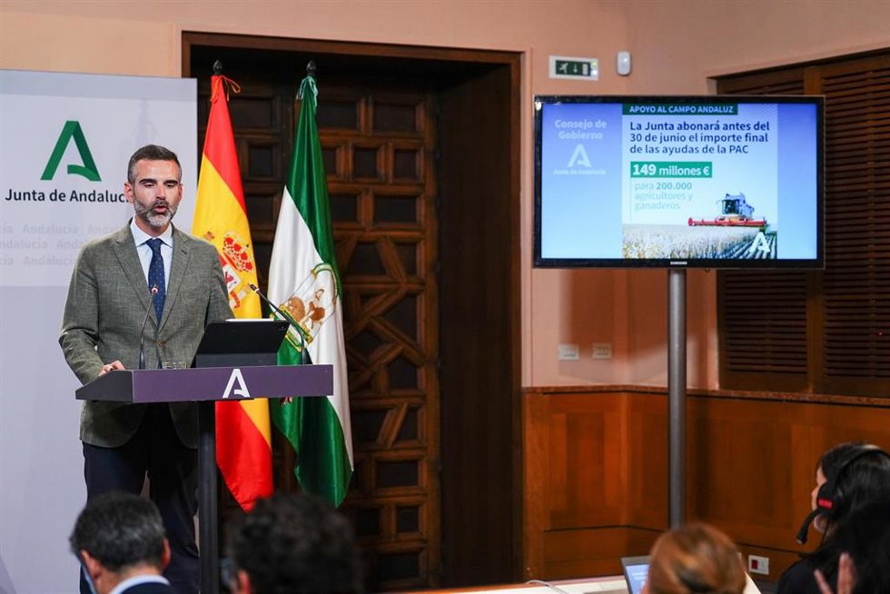 El consejero de Agricultura, Ramón Fernández-Pacheco, este miércoles en la rueda de prensa posterior al Consejo de Gobierno.