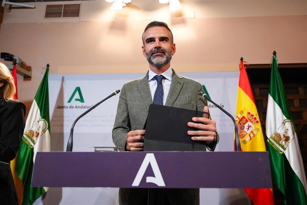 El consejero de Agricultura, Ramón Fernández-Pacheco, este miércoles en la rueda de prensa posterior al Consejo de Gobierno.