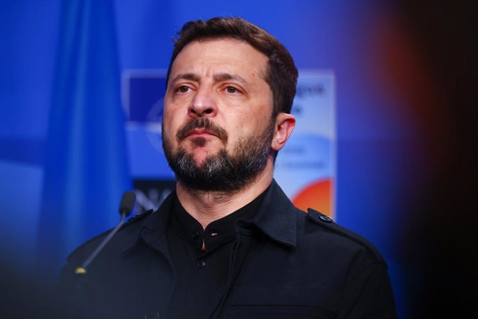 24 de junho de 2025, Haia, Holanda: O presidente da Ucrânia, Volodymyr Zelenskyy, participa de uma reunião entre o secretário-geral da OTAN, a União Europeia e a Ucrânia durante a 76ª Cúpula da OTAN no Fórum Mundial em Haia, Holanda, em 24 de junho de 202