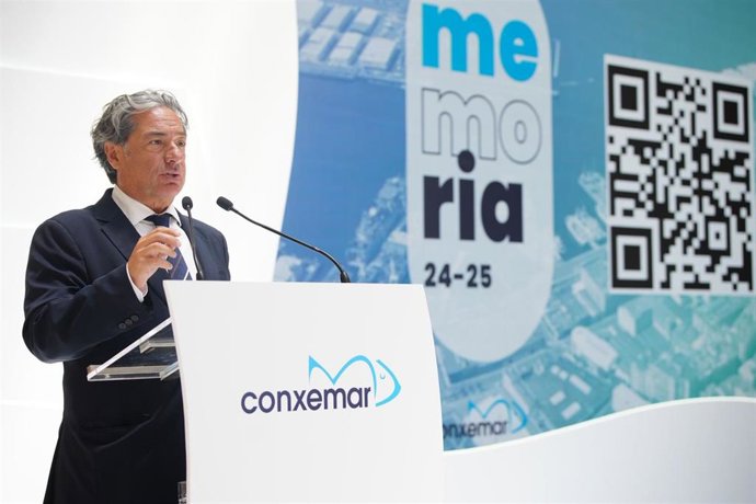 El presidente de Conxemar, Eloy García, durante la presentación de la Memoria 2024/2025 de la asociación.