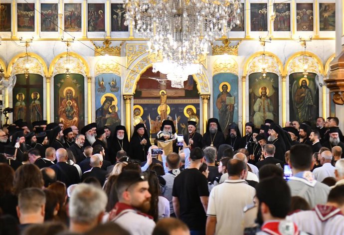DAMASCUS, June 24, 2025  -- People attend the funeral for church attack victims in Damascus, Syria, on June 24, 2025.   Countries in the Middle East have strongly condemned a suicide bombing Sunday evening at a church in the Syrian capital Damascus, decry