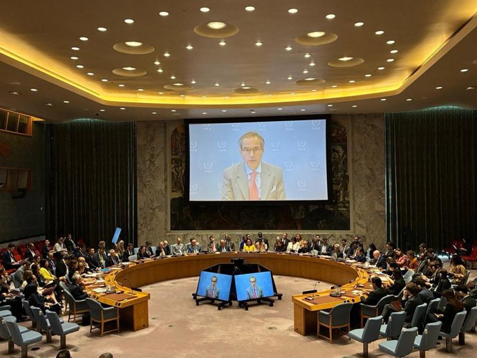 O diretor da Agência Internacional de Energia Atômica (IAEA), Rafael Grossi, comparece ao Conselho de Segurança da ONU.