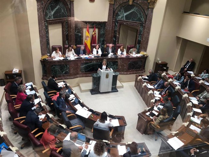 La portavoz del Grupo Parlamentario Socialista en la Asamblea, Carmina Fernández, durante su intervención en la segunda sesión del Debate del Estado de la Región