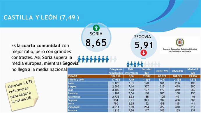 Datos de Castilla y León sobre los profesionales de enfermería.