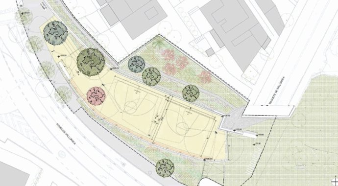 Imagen del plano urbanístico de la obra de la pista 'street basket' en el barrio de Vallcarca de Barcelona.