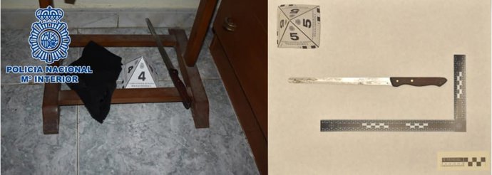 Cuchillo jamonero utilizado en el atraco