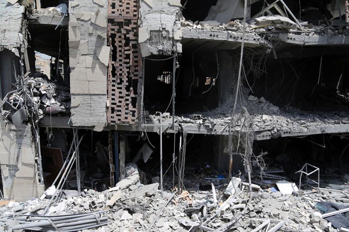 TEHRAN, June 25, 2025  -- This photo taken on June 25, 2025 shows a building damaged during Israeli airstrikes in Tehran, Iran, June 25, 2025.
