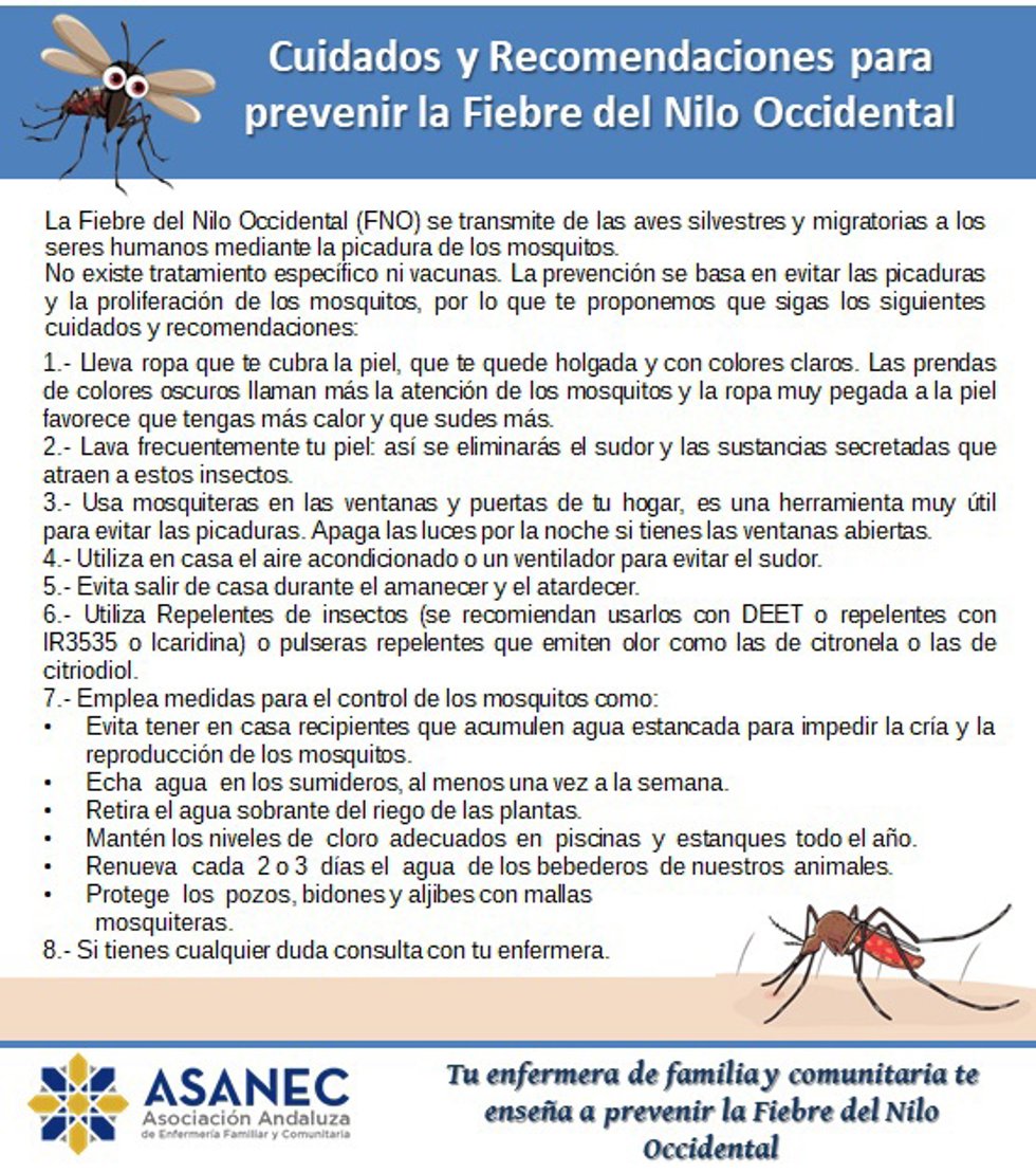 Cartel de recomendaciones de ASANEC frente al Virus del Nilo.