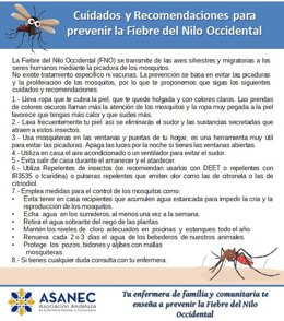 Cartel de recomendaciones de ASANEC frente al Virus del Nilo.