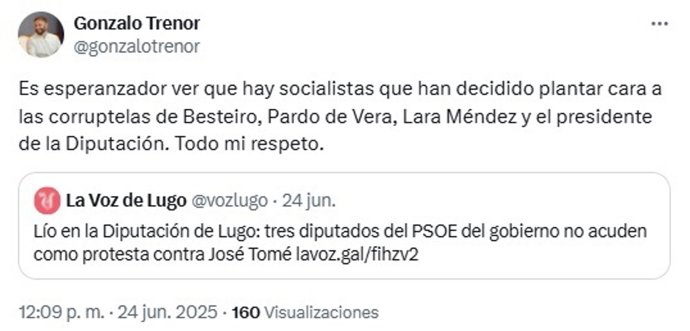 Mensaje publicado por el diputado del PPdeG en su perfil de la red social 'X'