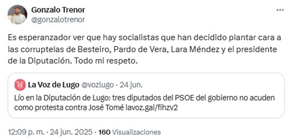 Mensaje publicado por el diputado del PPdeG en su perfil de la red social 'X'