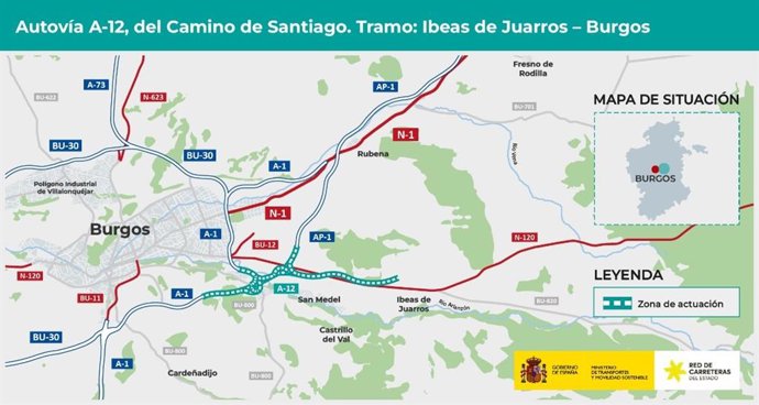 Ubicación del tramo Ibeas de Juarros – Burgos.