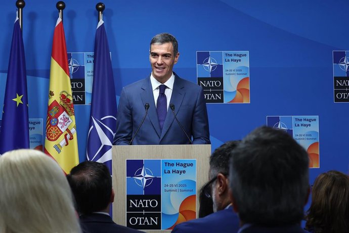 El presidente del Gobierno, Pedro Sánchez,  en la Cumbre de la OTAN, a 25 de junio de 2025, en La Haya (Países Bajos). 