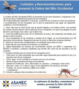Cartel de recomendaciones de la Asociación Andaluza de Enfermería Familiar y Comunitaria (Asanec) frente al Virus del Nilo.