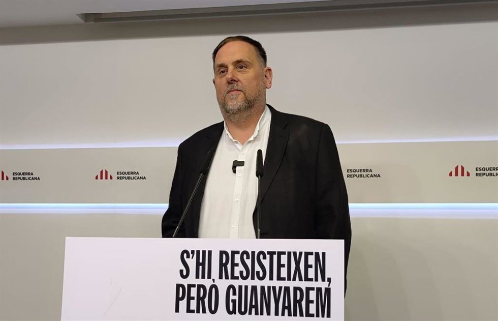 El líder de ERC, Oriol Junqueras, en rueda de prensa.