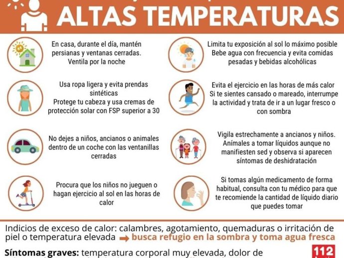Protección Civil da una serie de recomendaciones ante la previsión de altas temperaturas.