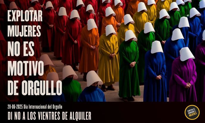 Feministas difunden el cartel 'Explotar mujeres no es motivo de orgullo' ante el Madrid Orgullo 2025