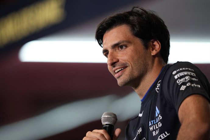 Carlos Sainz attends his press conference during an exhibition with Williams at the future Madring F1 circuit on June 07, 2025 in Madrid, Spain.