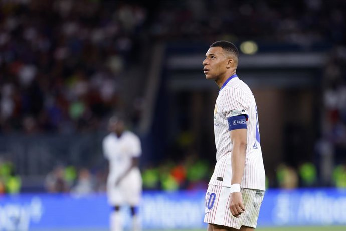 Kylian Mbappe of France looks on during the UEFA Nations League Semi Final match between Spain and France at Stuttgart Arena on June 5, 2025, in Stuttgart, Germany.