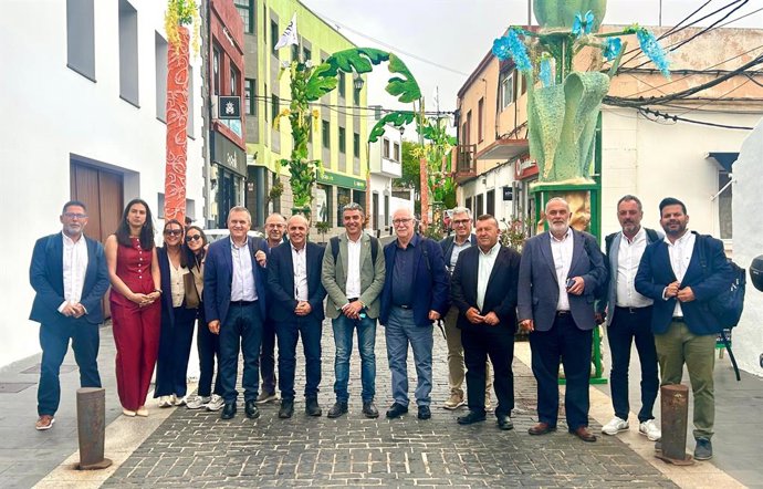 El consejero de Agricultura, Ganadería y Pesca del Gobierno de Canarias, Narvay Quintero, junto a los consejeros insulares para exigir la adecuación de las fichas del Posei