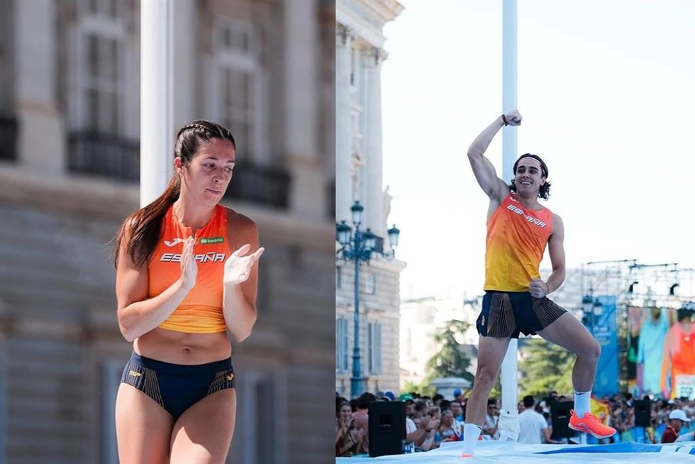 Mnica Clemente y Juan Luis Bravo, durante el Campeonato de Europa de atletismo por selecciones.